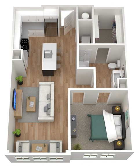 Floor plan for 1 bed, 1 bath, 840 sqft